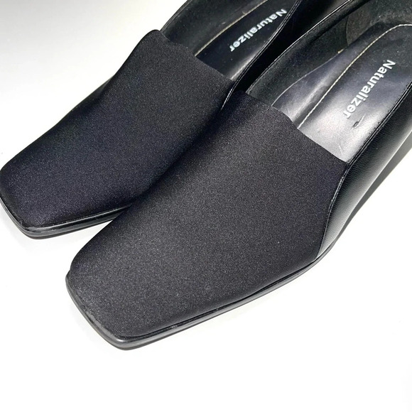 Naturalizer Black Square Toe Slip-on Contrast Leather Block Heels 7.5 Women’s - Picture 3 of 11